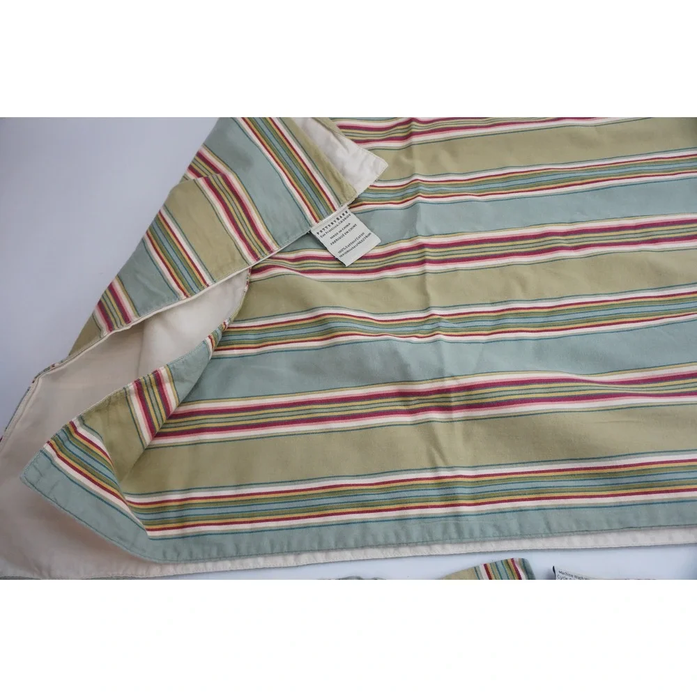 Pottery Barn Table Runner Napkins Set Green Striped Cotton Excellent